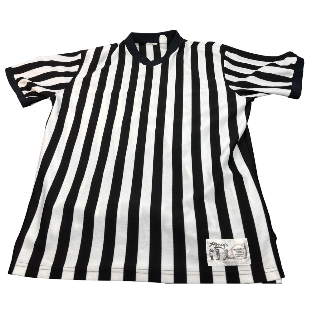 Honig's Referee Shirt Men's Large Striped Black White Made USA 90's